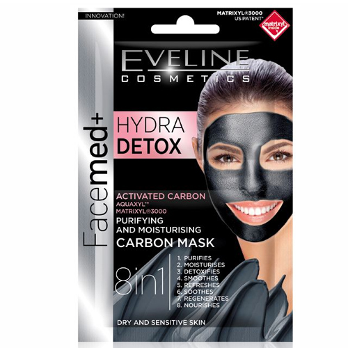Máscara Facial Detox Hidratante e Purificante de Carvão Eveline Facemed+ 2x5 ml