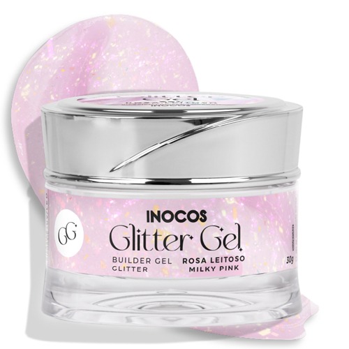 Inocos Gel de Construção Glitter Rosa Leitoso 30Gramas