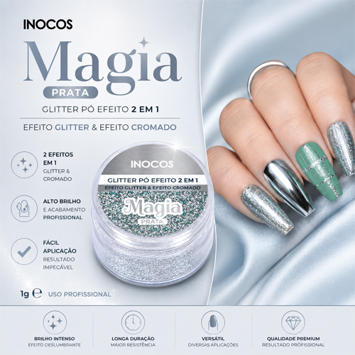 Glitter Pó Efeito 2 em 1 INOCOS Magia Prata 3g