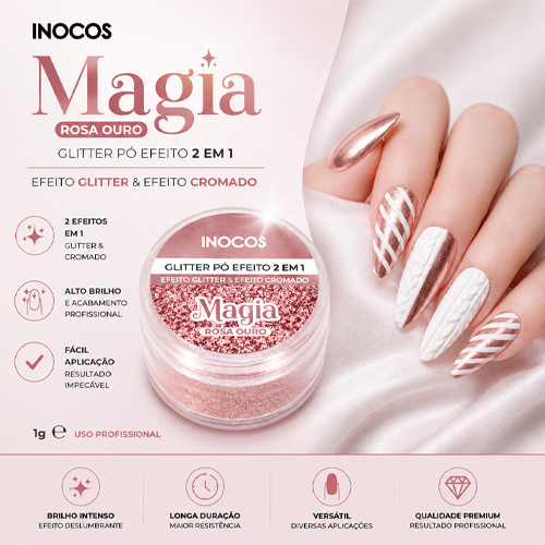 Glitter Pó Efeito 2 em 1 INOCOS Magia Rosa Ouro 3g
