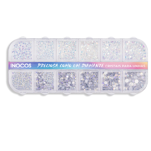 Cristais Para Unhas INOCOS Branco e Prata Holográfico