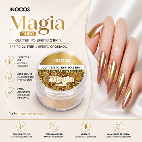 Glitter Pó Efeito 2 em 1 INOCOS Magia Ouro 3g