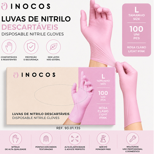 Luvas INOCOS de Nitrilo Rosa L